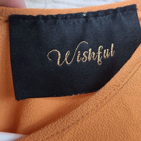 Women's Crochet Lace Mesh Short Sleeve Keyhole Mustard Yellow Crepe Blouse Top S - Picture 6 of 8